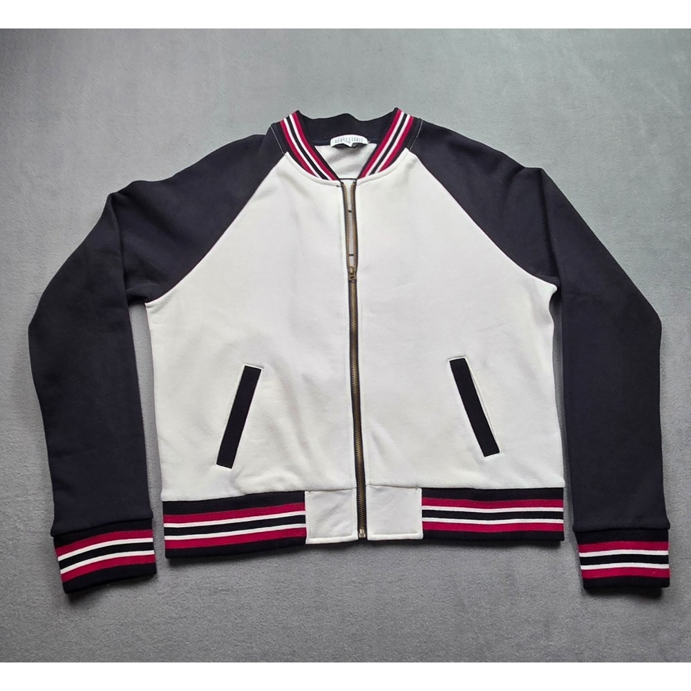 Aeropostale Womens Full Zip XL White Black Maroon Sporty Varsity Fleece Jacket